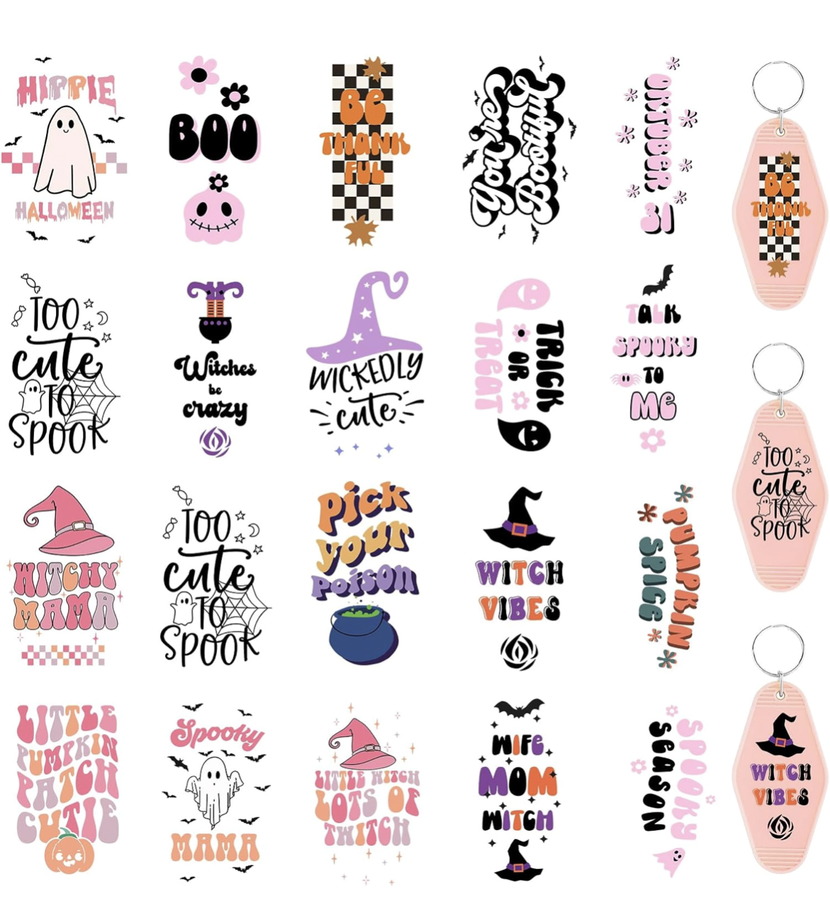 “Too Cute to Spook” keychain designs 👻🎀💗