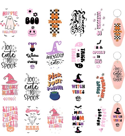 “Too Cute to Spook” keychain designs 👻🎀💗
