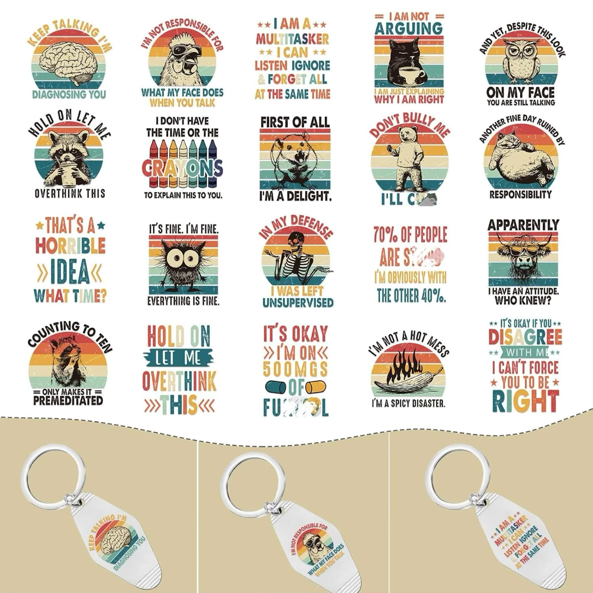 Sarcasm Keychain Designs 🙄🤪