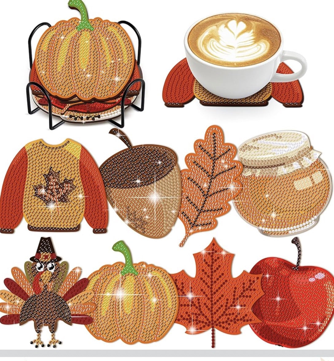 Autumn Feast: 8-Pack Fall Diamond Coasters 🍂🦃🍁