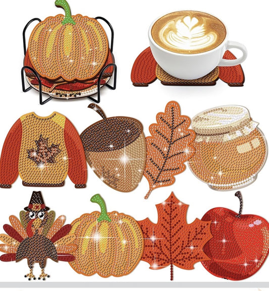 Autumn Feast: 8-Pack Fall Diamond Coasters 🍂🦃🍁