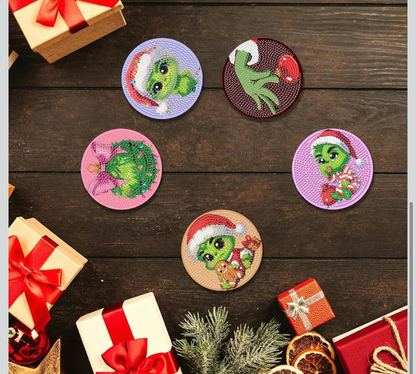 💎🎄💚 Grinchmas Sparkle: 8-Piece Baby Grinch Diamond Coaster Set