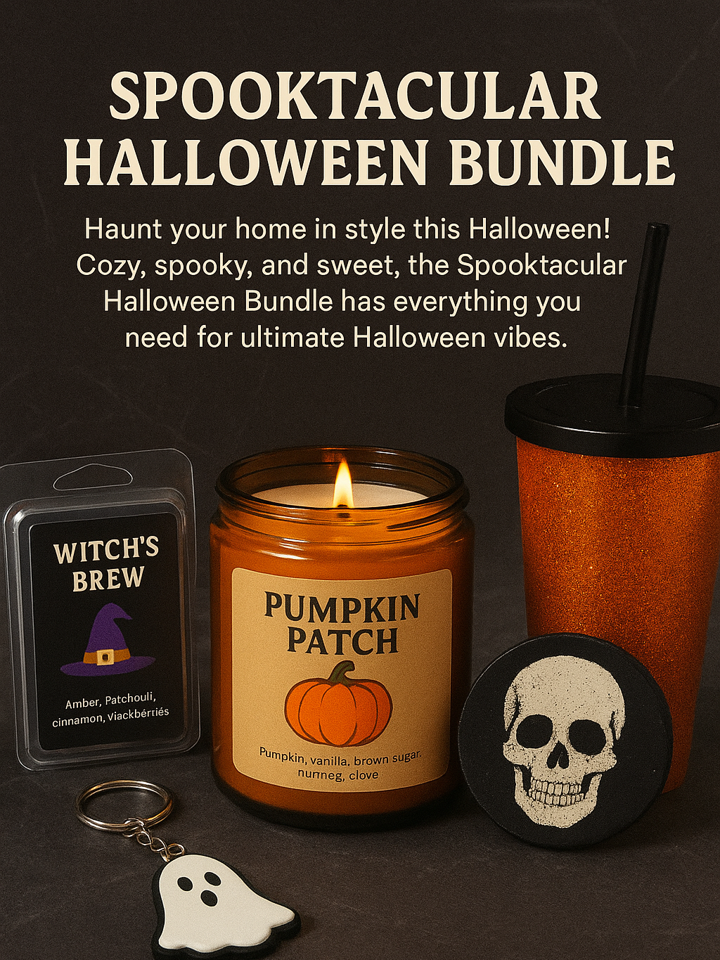 Spooktacular Halloween Bundle 🎃💀 | Candle + Wax Melt + Spooky Coaster + Keychain/Tumbler