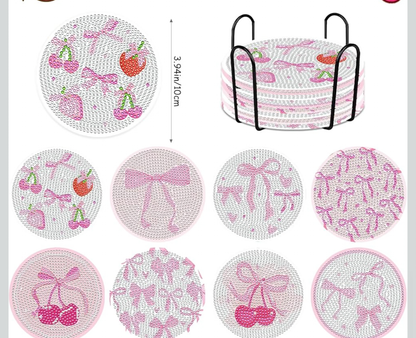✨ Bow-tiful Moments: 8 Diamond Art Coasters in Pink 🎀💖 ✨