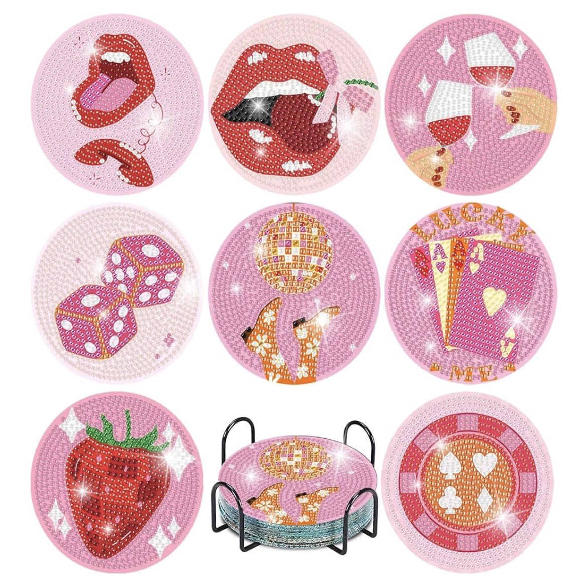🩷 Timeless Pink: 9-Piece Vintage Sparkle Coasters 💎🌸
