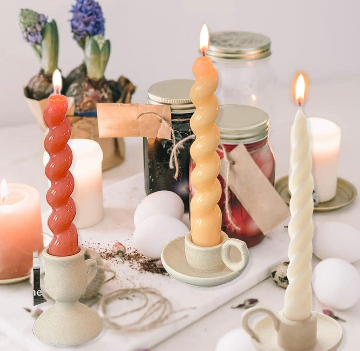 2 piece long twisted pillar candles set 🕯️
