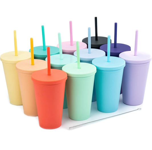 Matte Magic: 12-Pack 16 oz Tumblers with Lids & Straws 🥤✨🌈