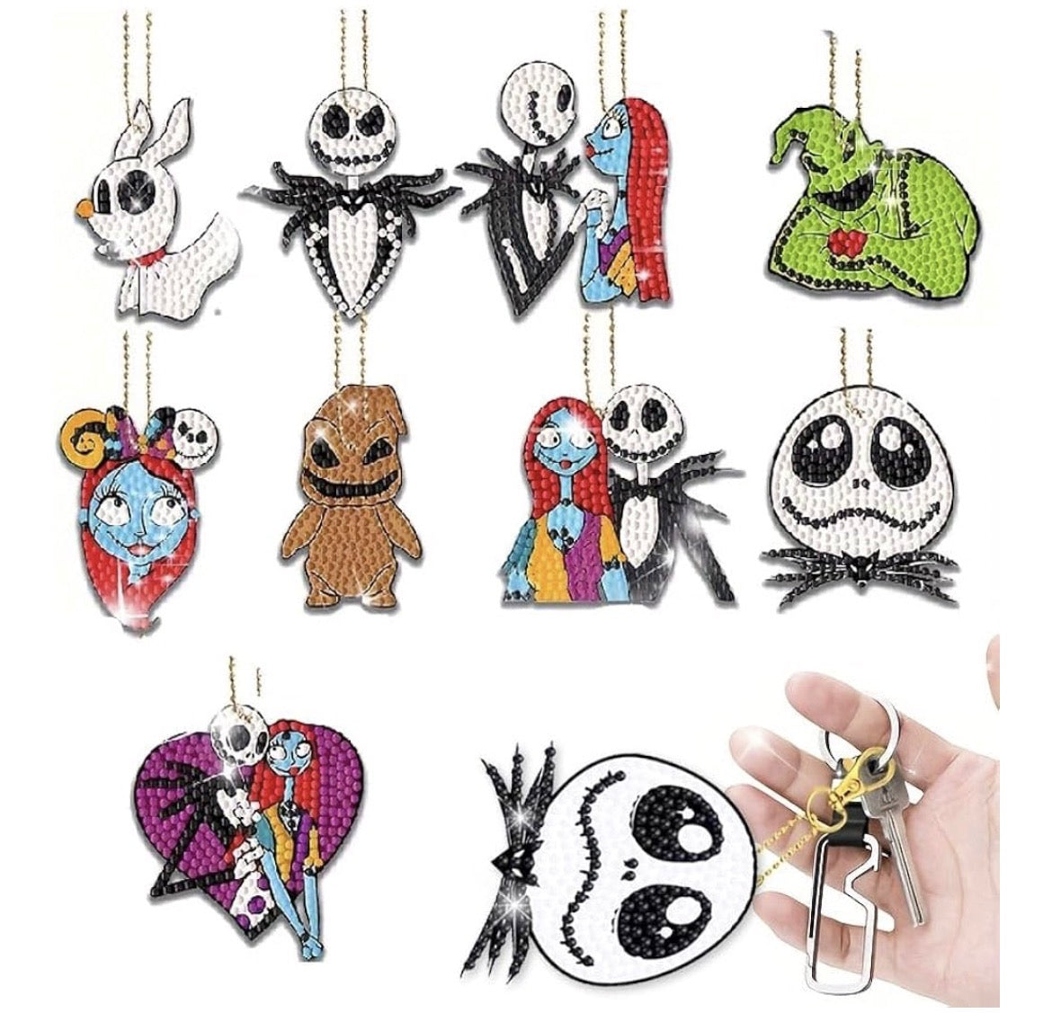 🎃💀 Nightmare Sparkle Crew: 9-Piece Halloween Diamond Keychain Set 🌙✨