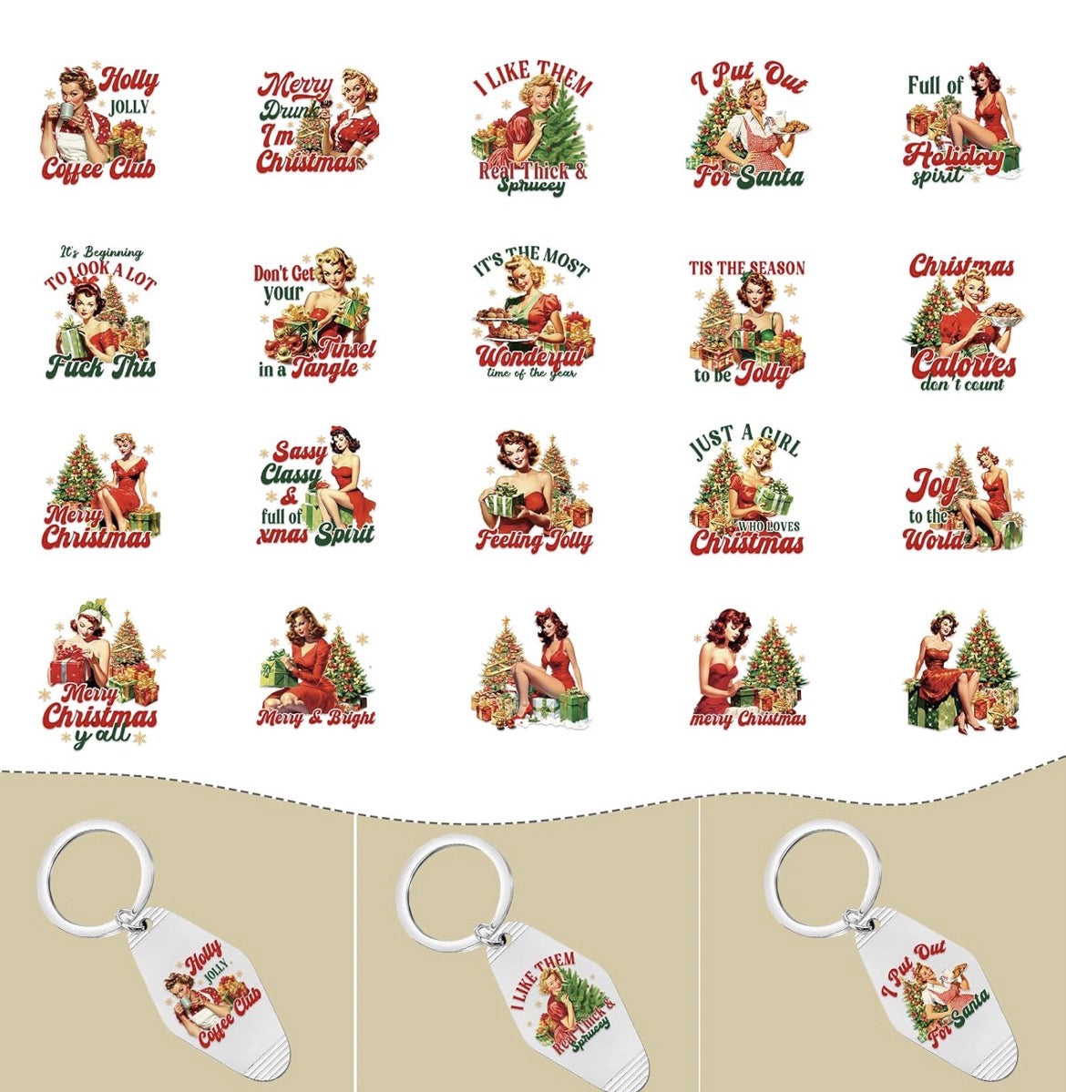 🎅🏼💋 Vintage Christmas Babe Keychain Collection 🎄✨