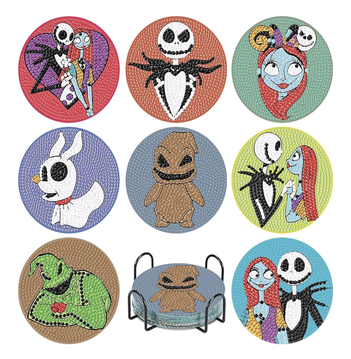 💀🎃💎 Simply Meant to Sparkle: 8-Piece Nightmare Before Christmas Diamond Coaster Set ✨🌙