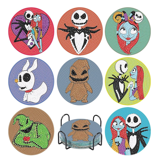 💀🎃💎 Simply Meant to Sparkle: 8-Piece Nightmare Before Christmas Diamond Coaster Set ✨🌙