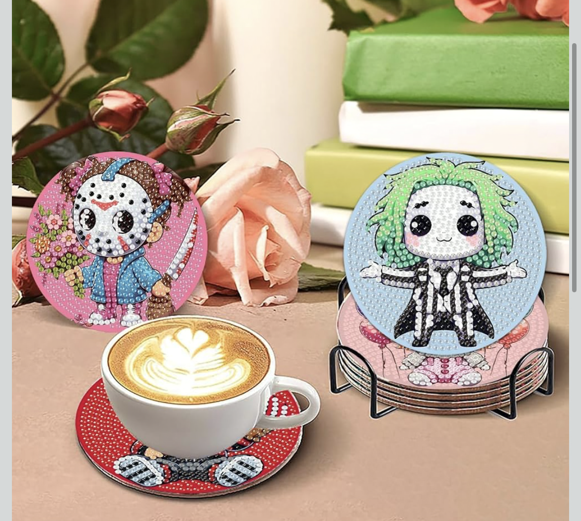 🔪💎🎃 Killer Cuteness: 8-Piece Horror Diamond Coaster Collection ✨🩸