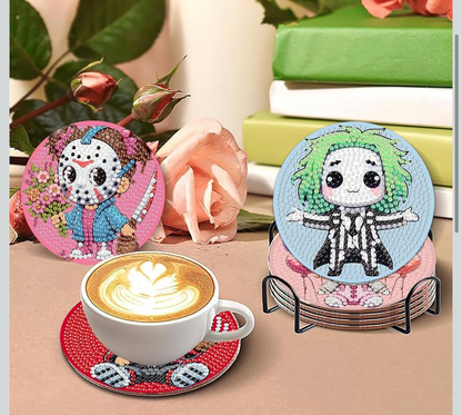 🔪💎🎃 Killer Cuteness: 8-Piece Horror Diamond Coaster Collection ✨🩸