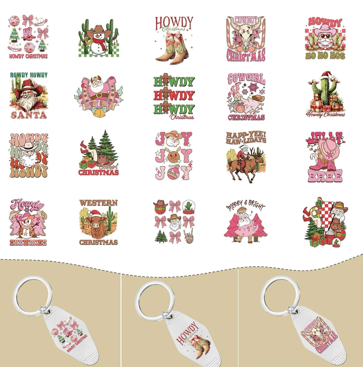 “Howdy” Christmas Keychain Designs 🎄💗🤠