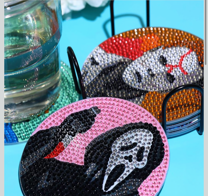 🕷️ Nightmare Icons: 8-Piece Horror Diamond Art Coasters 🎃💎