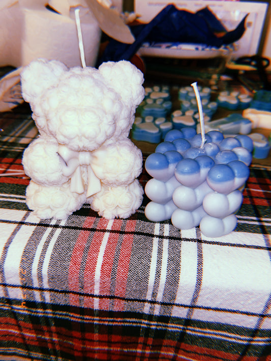 Rose Bear and Heart Bubble Candles Combo 🤍✨