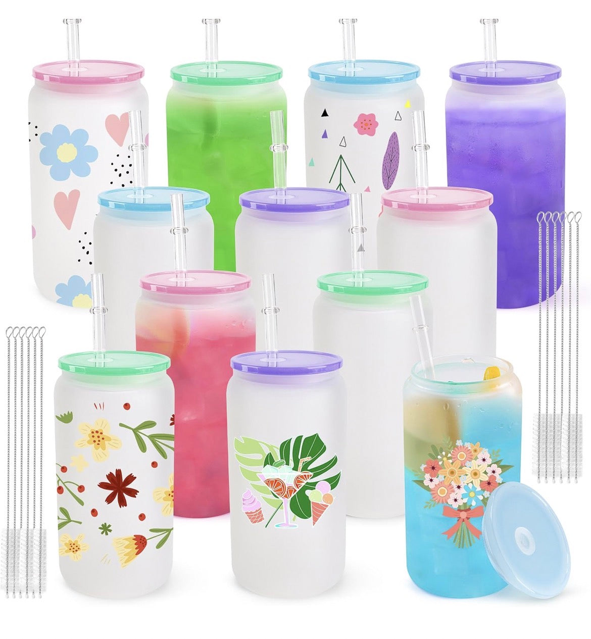 Color Splash: 16oz Frosted Glass Cup with Multicolored Acrylic Lid 🌈✨