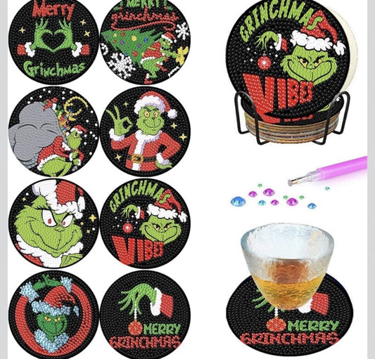 💚 How the Grinch Stole the Sparkle: 8-Piece Christmas Coaster Set 🎅💎