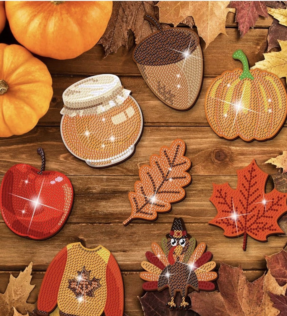 Autumn Feast: 8-Pack Fall Diamond Coasters 🍂🦃🍁