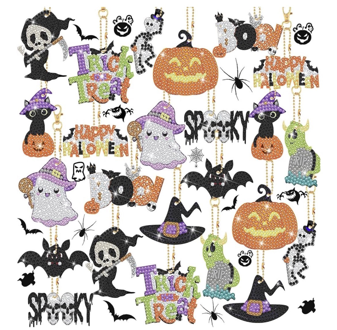 🎃💎 Haunted Sparkle Squad: 24-Piece Halloween Diamond Keychain Set 👻🧙‍♀️🕷️