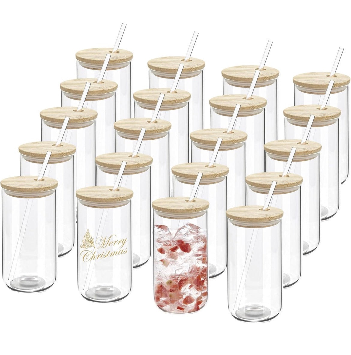 EcoSip: 20-Pack 16 oz Glass Cups with Bamboo Lids & Glass Straws 🌿🥤✨
