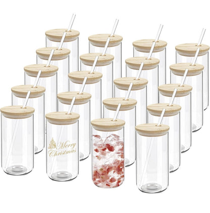 EcoSip: 20-Pack 16 oz Glass Cups with Bamboo Lids & Glass Straws 🌿🥤✨