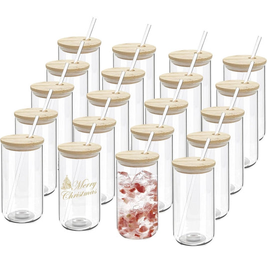 EcoSip: 20-Pack 16 oz Glass Cups with Bamboo Lids & Glass Straws 🌿🥤✨