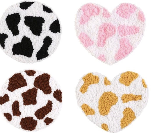 Moo & Stitch: Cow Print Punch Needle Coasters 🐮💗🖤💛🤎
