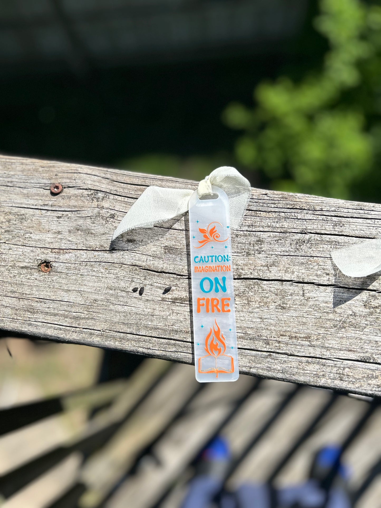 “Caution: imagination ON FIRE” bookmark 🔖