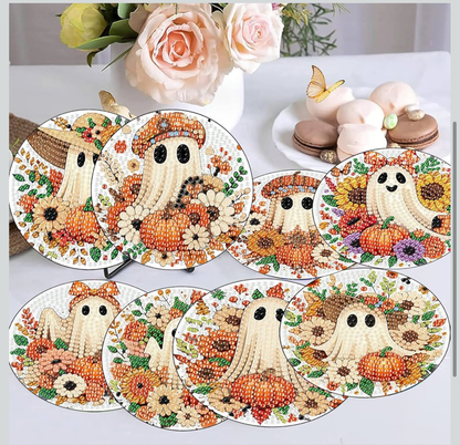 🎃 Spook & Sparkle: 8-Piece Halloween Diamond Coaster Collection 💎🕸️