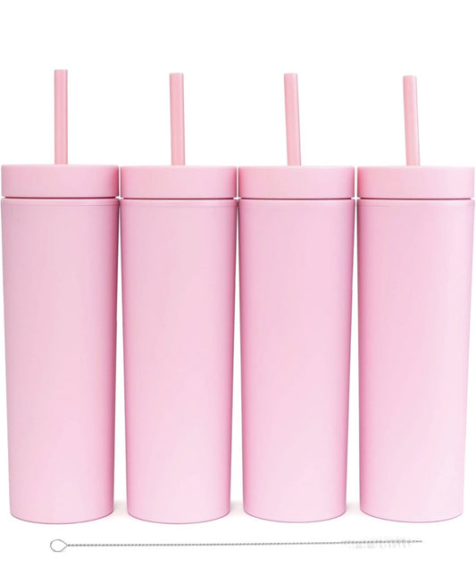 Pretty in Pink: 4-Pack 16 oz Matte Skinny Tumblers 💖🥤✨