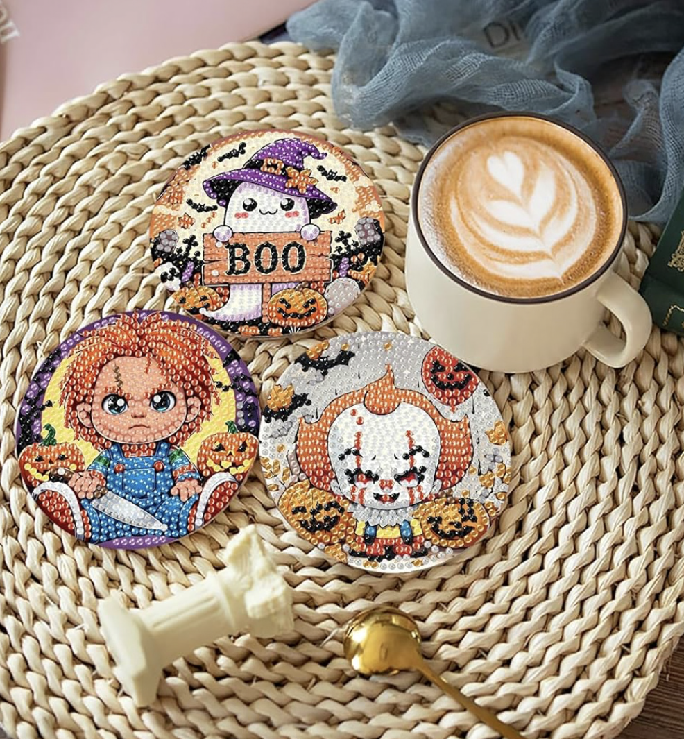 💎🎃💀 Spooky Sweeties: 8-Piece Horror Diamond Coaster Collection