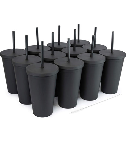 Midnight Matte: 16 oz Tumbler with Lid & Straw 🖤✨