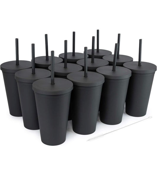 Midnight Matte: 16 oz Tumbler with Lid & Straw 🖤✨
