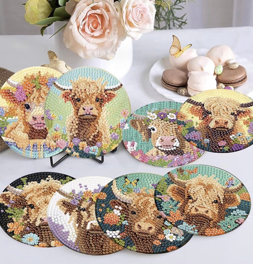 Highland Harvest: 8-Pack Fall Diamond Cow Coasters 🐮🍂💎