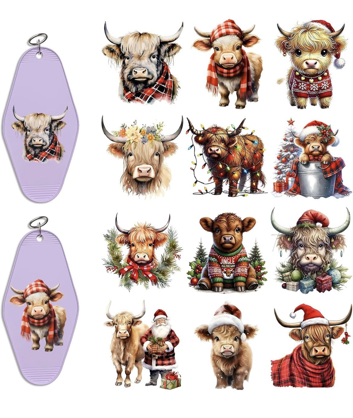 🎄 Highland Holiday Hugs: Cute Christmas Cow Keychains 🐮✨