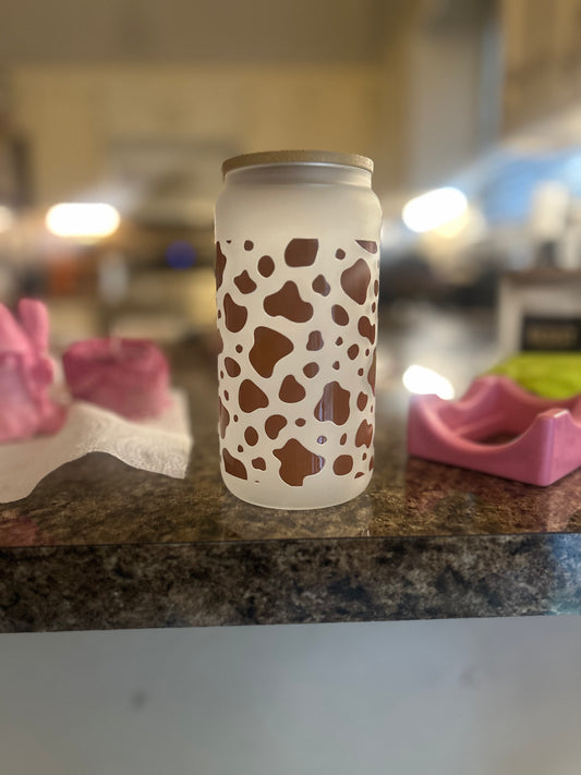 Cow Print 16oz Frosted Glass Tumbler 🐄✨