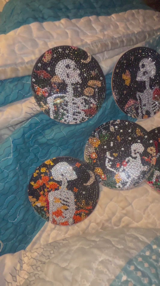 Spooky Bloom: 8-Pack Skull & Floral Diamond Coasters 💀🌸🍄💎